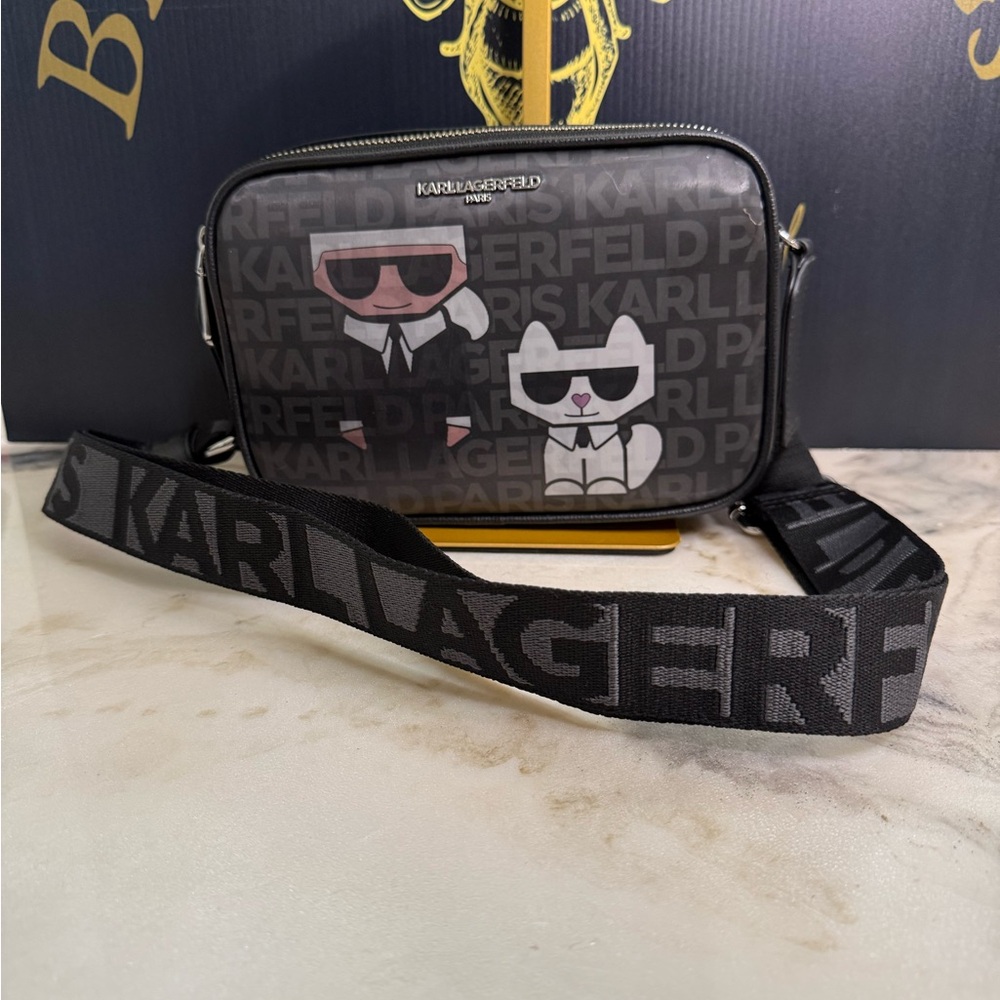Karl Lagerfeld Black and Gray Crossbody Bag